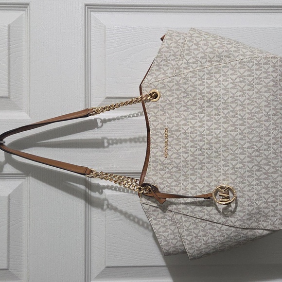 Michael Kors Jet Set Large Signature Logo Shoulder Bag Vanilla With Dust Bag - Picture 2 of 4